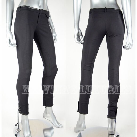 GUCCI RIDING PANTS SKINNY LEATHER TRIM BLACK COTTON BUTTONED HEMLINE IT 38 US 2 - Picture 6 of 11